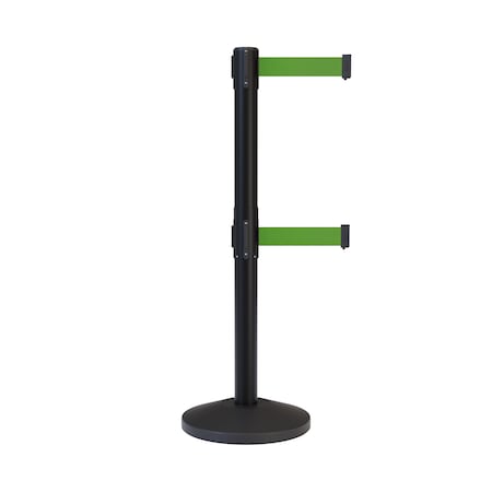 Stanchion Dual Belt Barrier Black Post 11ft. Green Belt